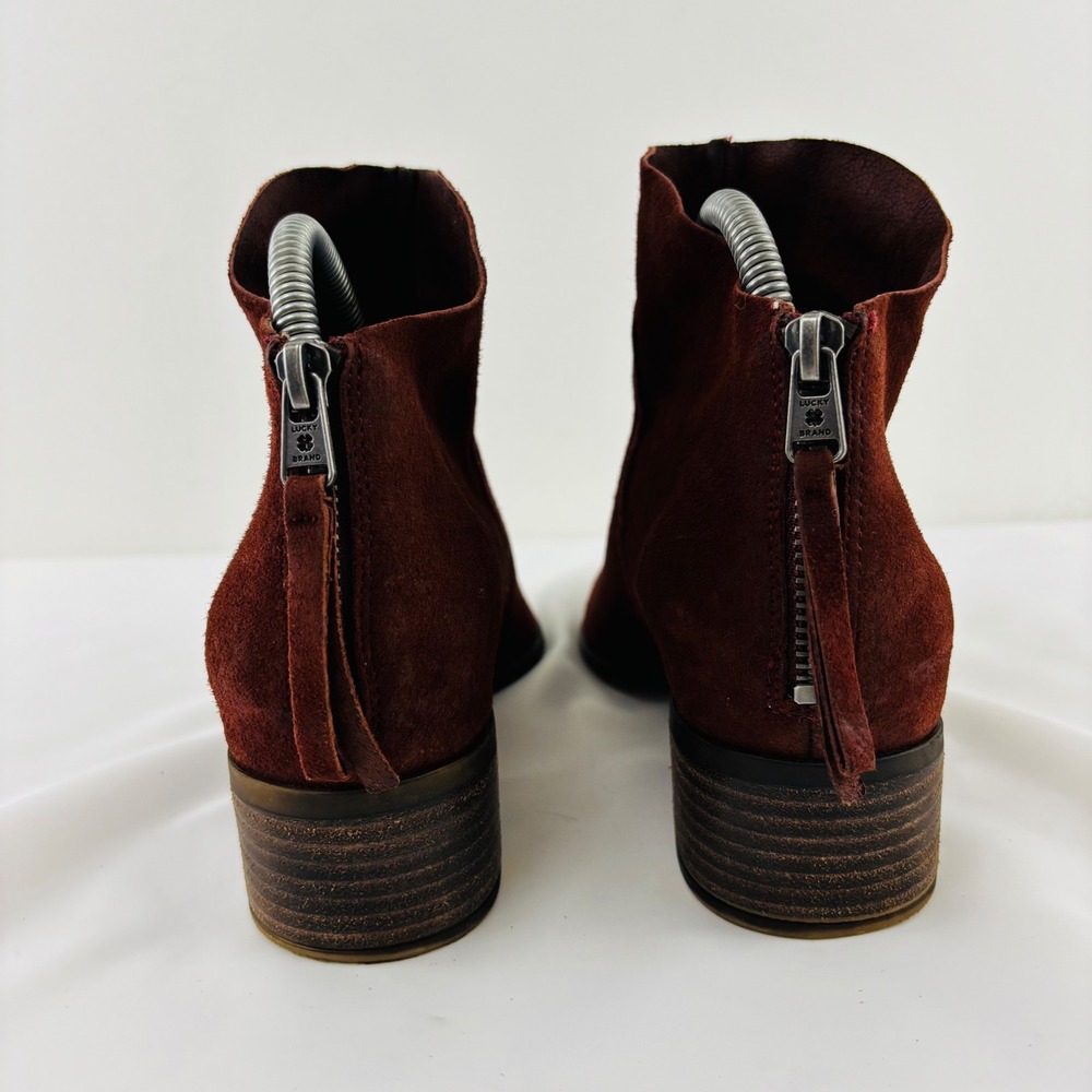 Lucky Brand Lahela Burgundy Suede Ankle Booties Womens 8.5 Pointed Toe Red - Picture 6 of 13